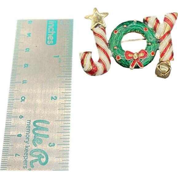 Holiday "Joy" Enamel Pin With Star & Bell Accents - Picture 2 of 5